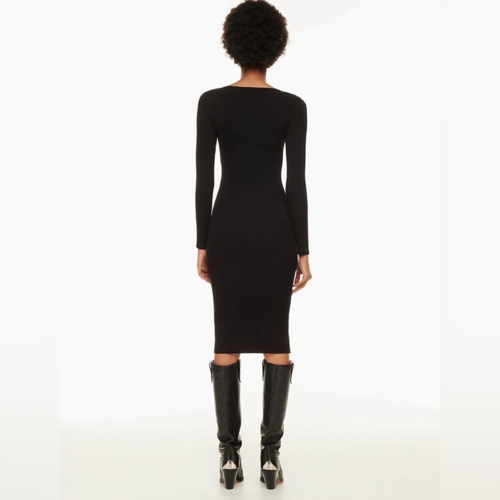 Wilfred Aritzia Gabrielle sweater dress XL black midi ribbed bodycon v-neck NWT - Picture 4 of 10